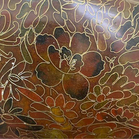 Vintage Chinese Cloisonne Brown Enamel Floral Hinged Trinket Box - Picture 15 of 16